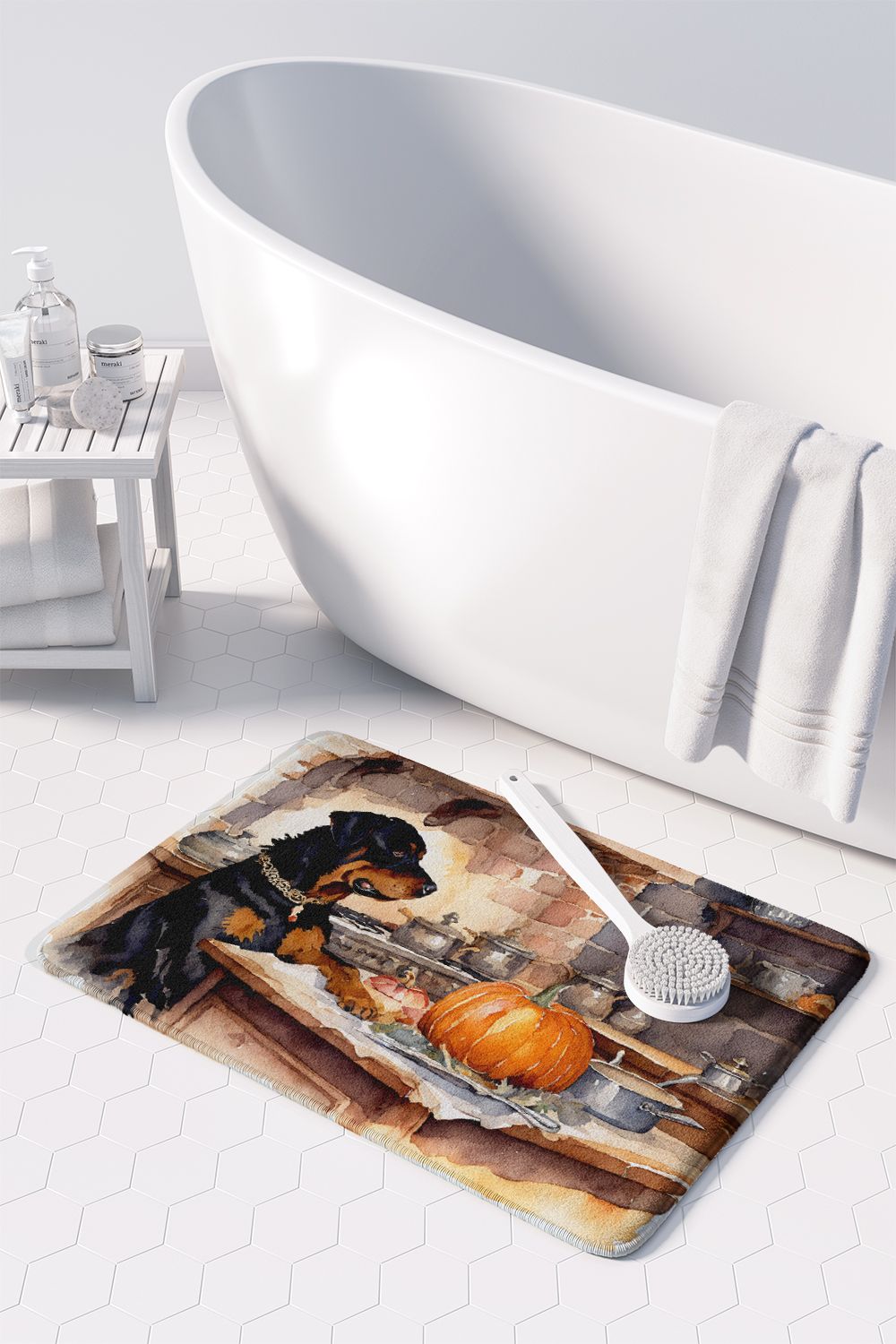 Rottweiler Fall Kitchen Pumpkins Memory Foam Kitchen Mat Machine Washable Anti-Fatigue Mat Cushion Comfort Bath Mat or Kitchen Rug