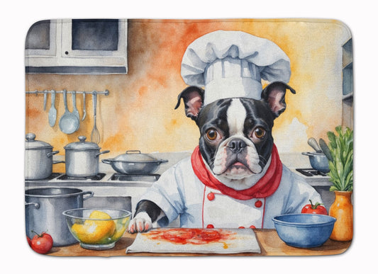 Boston Terrier The Chef Memory Foam Kitchen Mat Machine Washable Anti-Fatigue Mat Cushion Comfort Bath Mat or Kitchen Rug