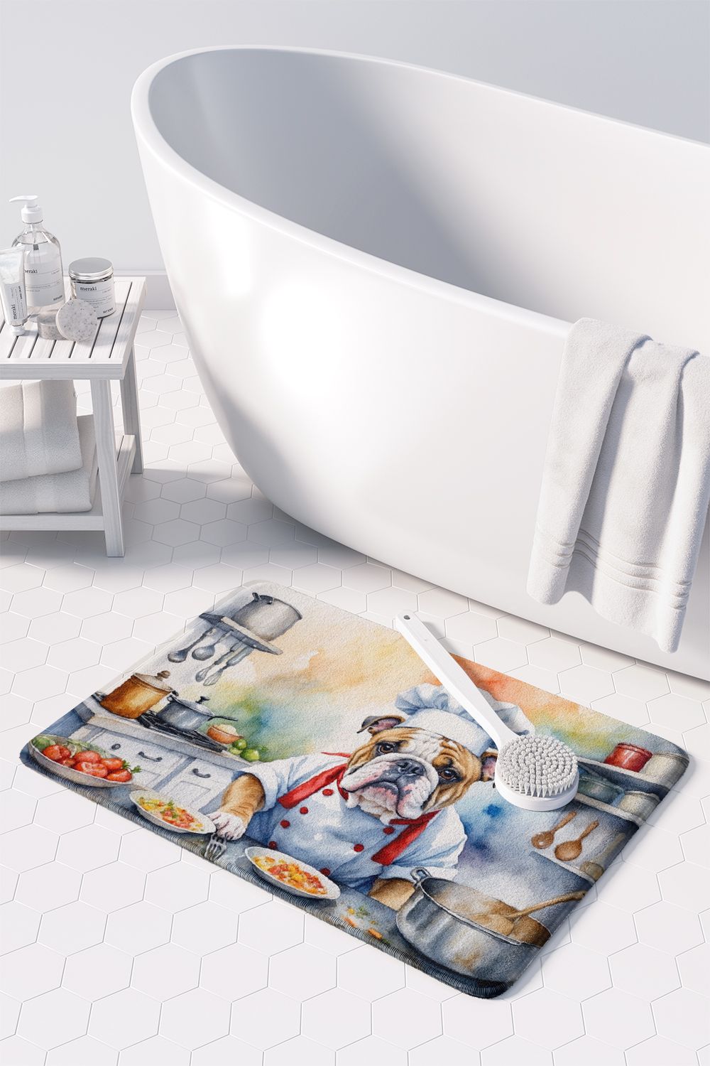 English Bulldog The Chef Memory Foam Kitchen Mat Machine Washable Anti-Fatigue Mat Cushion Comfort Bath Mat or Kitchen Rug