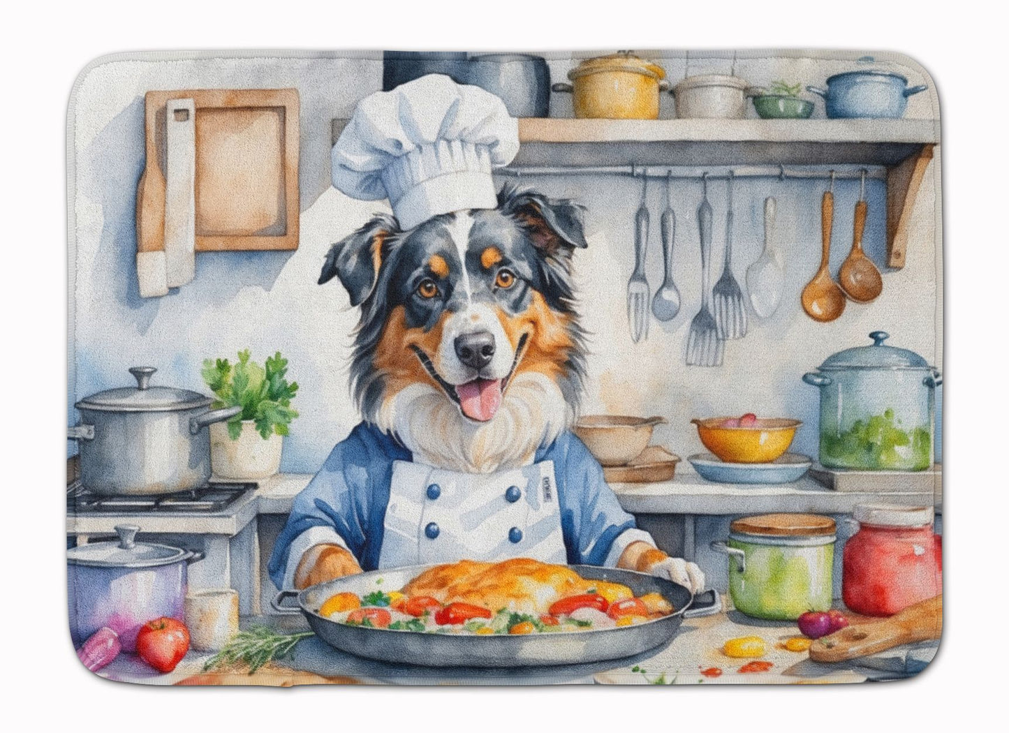 Australian Shepherd The Chef Memory Foam Kitchen Mat Machine Washable Anti-Fatigue Mat Cushion Comfort Bath Mat or Kitchen Rug