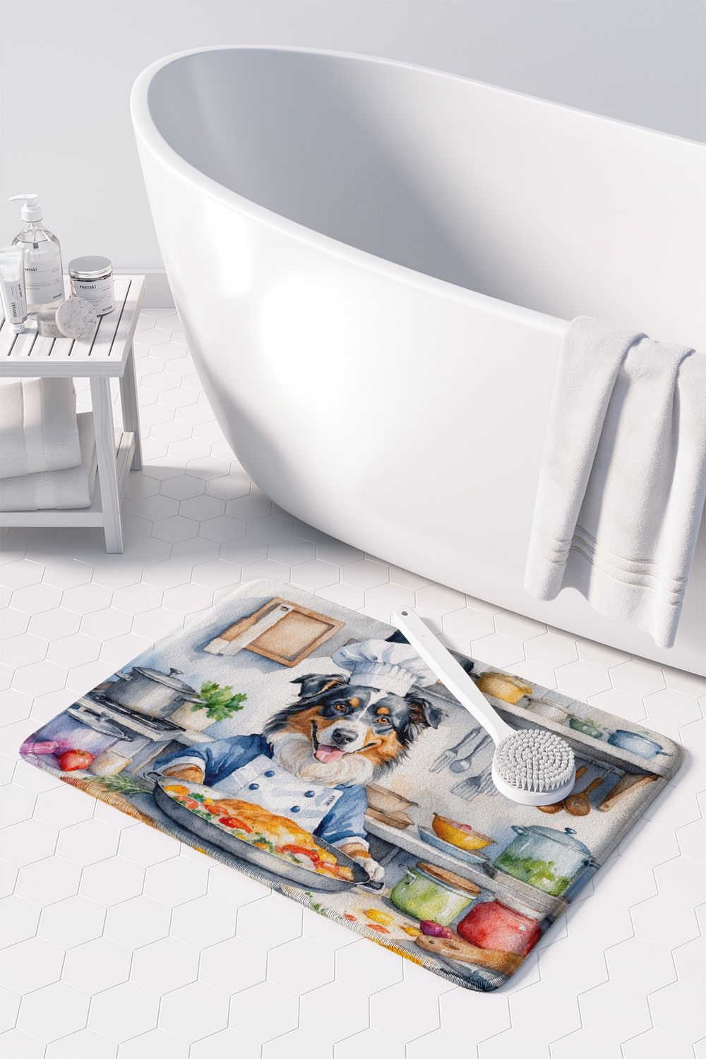 Australian Shepherd The Chef Memory Foam Kitchen Mat Machine Washable Anti-Fatigue Mat Cushion Comfort Bath Mat or Kitchen Rug