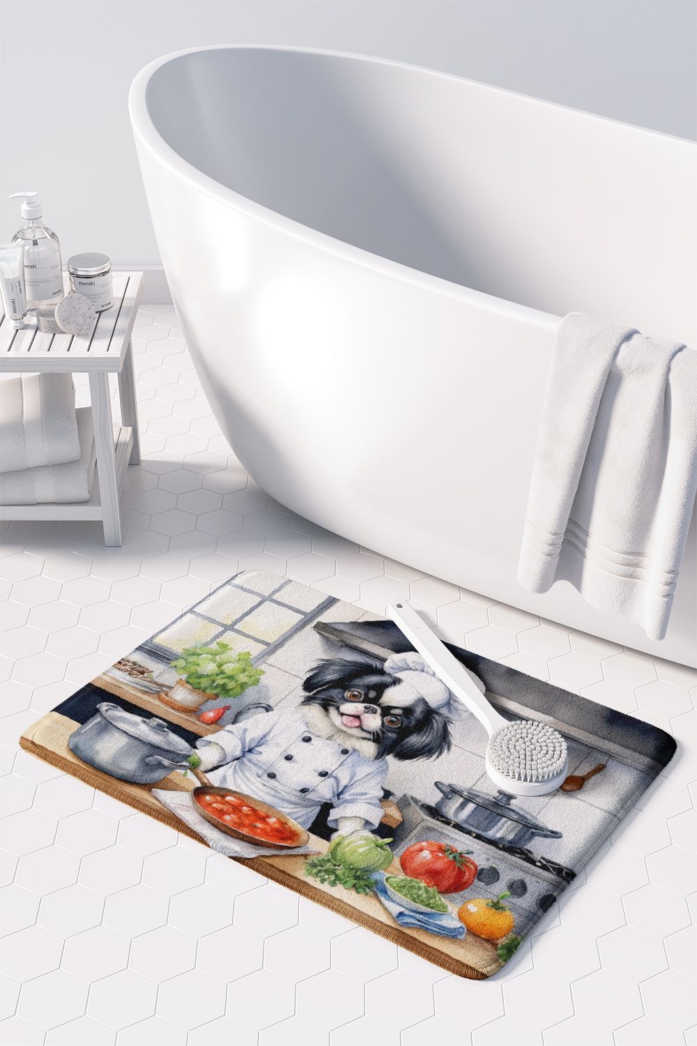 Japanese Chin The Chef Memory Foam Kitchen Mat Machine Washable Anti-Fatigue Mat Cushion Comfort Bath Mat or Kitchen Rug