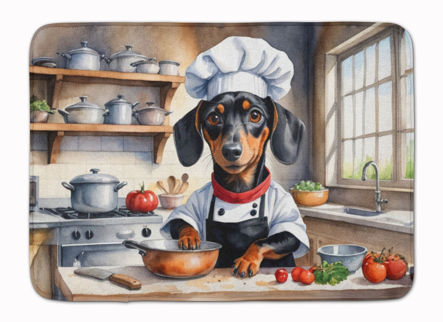 Dachshund The Chef Memory Foam Kitchen Mat Machine Washable Anti-Fatigue Mat Cushion Comfort Bath Mat or Kitchen Rug