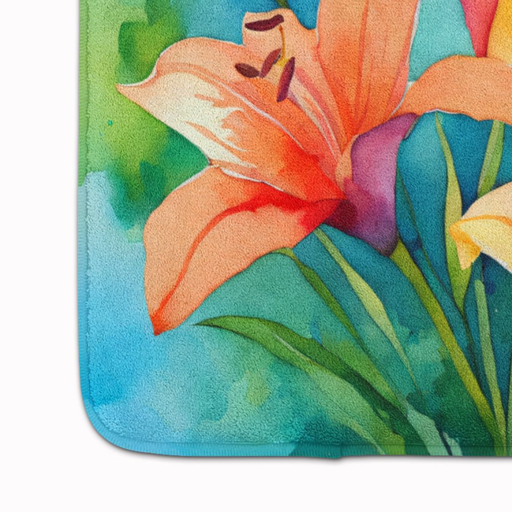 Lilies in Watercolor Memory Foam Kitchen Mat Machine Washable Anti-Fatigue Mat Cushion Comfort Bath Mat or Kitchen Rug