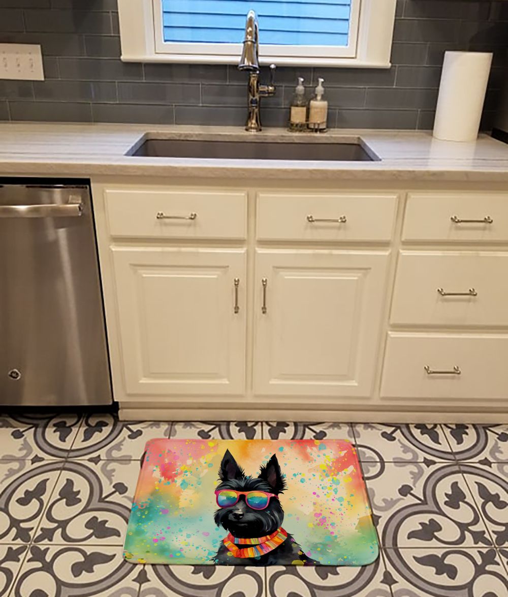 Scottish Terrier Hippie Dawg Memory Foam Kitchen Mat Machine Washable Anti-Fatigue Mat Cushion Comfort Bath Mat or Kitchen Rug