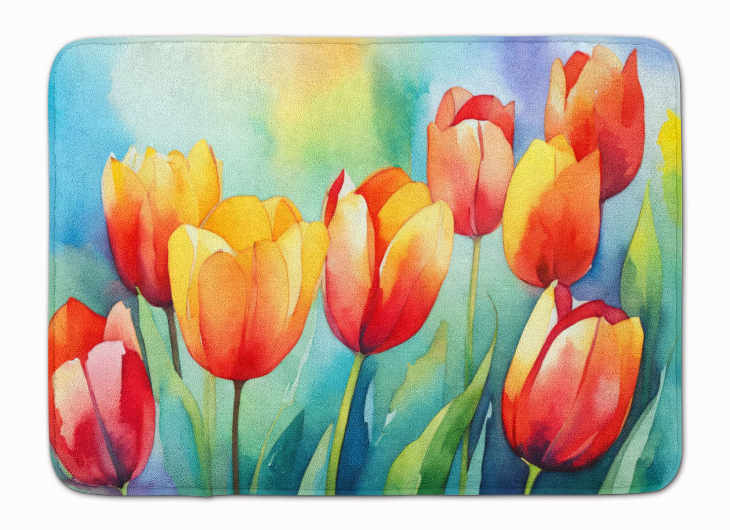 Tulips in Watercolor Memory Foam Kitchen Mat Machine Washable Anti-Fatigue Mat Cushion Comfort Bath Mat or Kitchen Rug