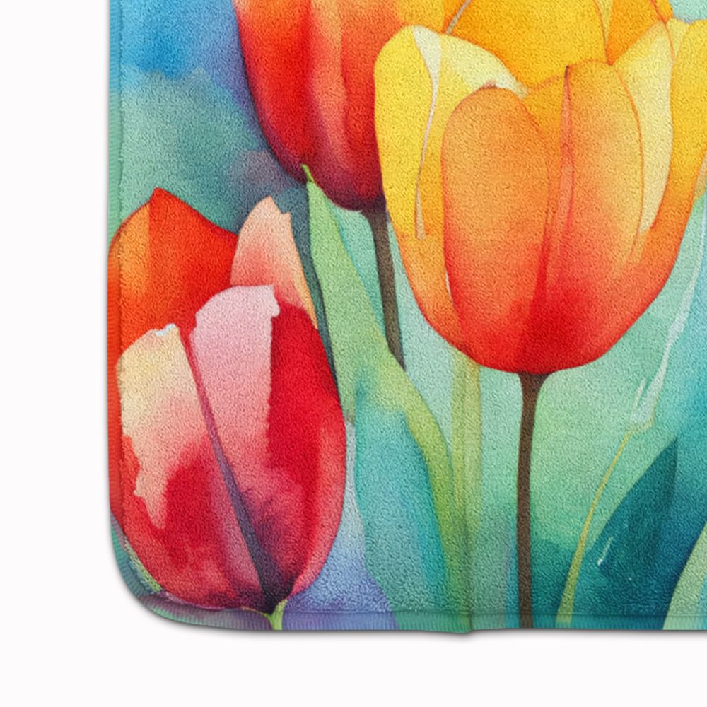 Tulips in Watercolor Memory Foam Kitchen Mat Machine Washable Anti-Fatigue Mat Cushion Comfort Bath Mat or Kitchen Rug