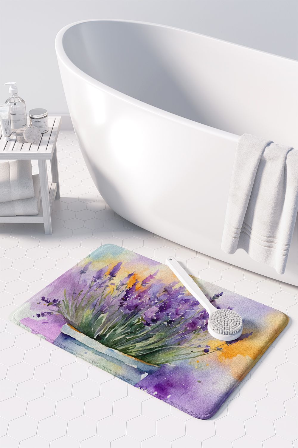 Lavender in Watercolor Memory Foam Kitchen Mat Machine Washable Anti-Fatigue Mat Cushion Comfort Bath Mat or Kitchen Rug