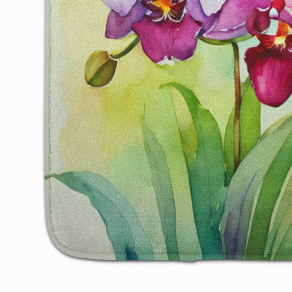 Orchids in Watercolor Memory Foam Kitchen Mat Machine Washable Anti-Fatigue Mat Cushion Comfort Bath Mat or Kitchen Rug