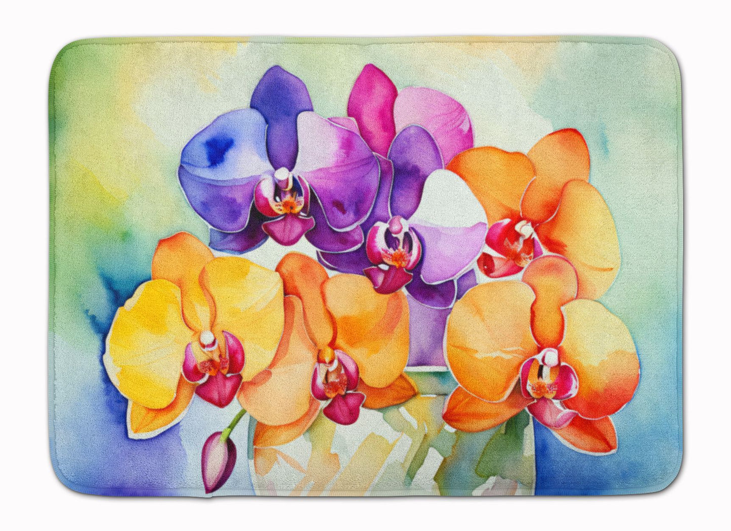 Orchids in Watercolor Memory Foam Kitchen Mat Machine Washable Anti-Fatigue Mat Cushion Comfort Bath Mat or Kitchen Rug