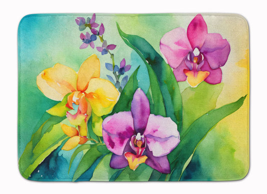 Orchids in Watercolor Memory Foam Kitchen Mat Machine Washable Anti-Fatigue Mat Cushion Comfort Bath Mat or Kitchen Rug