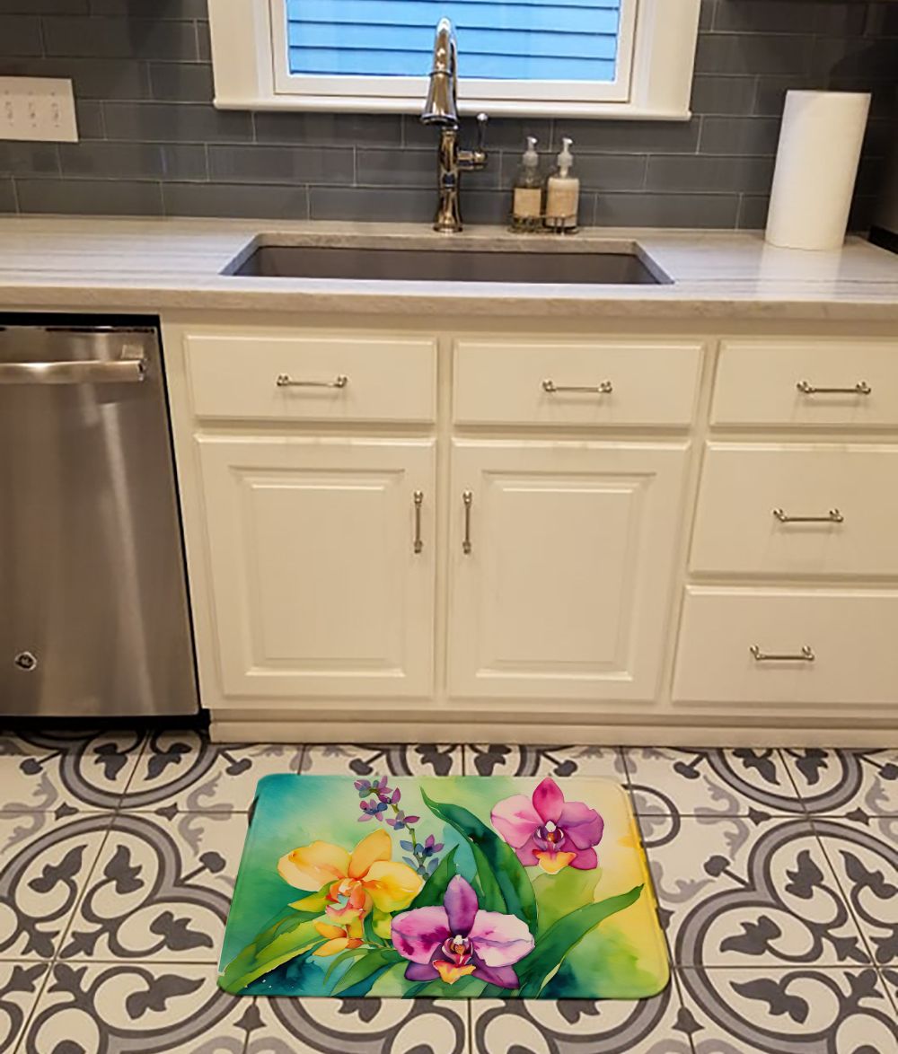 Orchids in Watercolor Memory Foam Kitchen Mat Machine Washable Anti-Fatigue Mat Cushion Comfort Bath Mat or Kitchen Rug