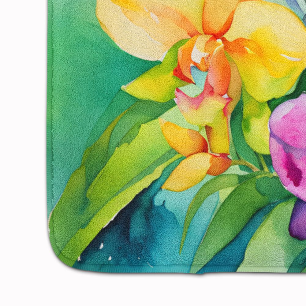 Orchids in Watercolor Memory Foam Kitchen Mat Machine Washable Anti-Fatigue Mat Cushion Comfort Bath Mat or Kitchen Rug