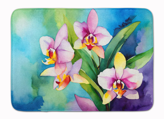 Orchids in Watercolor Memory Foam Kitchen Mat Machine Washable Anti-Fatigue Mat Cushion Comfort Bath Mat or Kitchen Rug