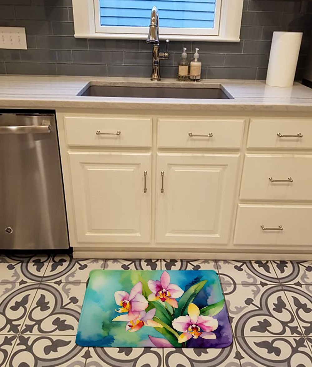 Orchids in Watercolor Memory Foam Kitchen Mat Machine Washable Anti-Fatigue Mat Cushion Comfort Bath Mat or Kitchen Rug
