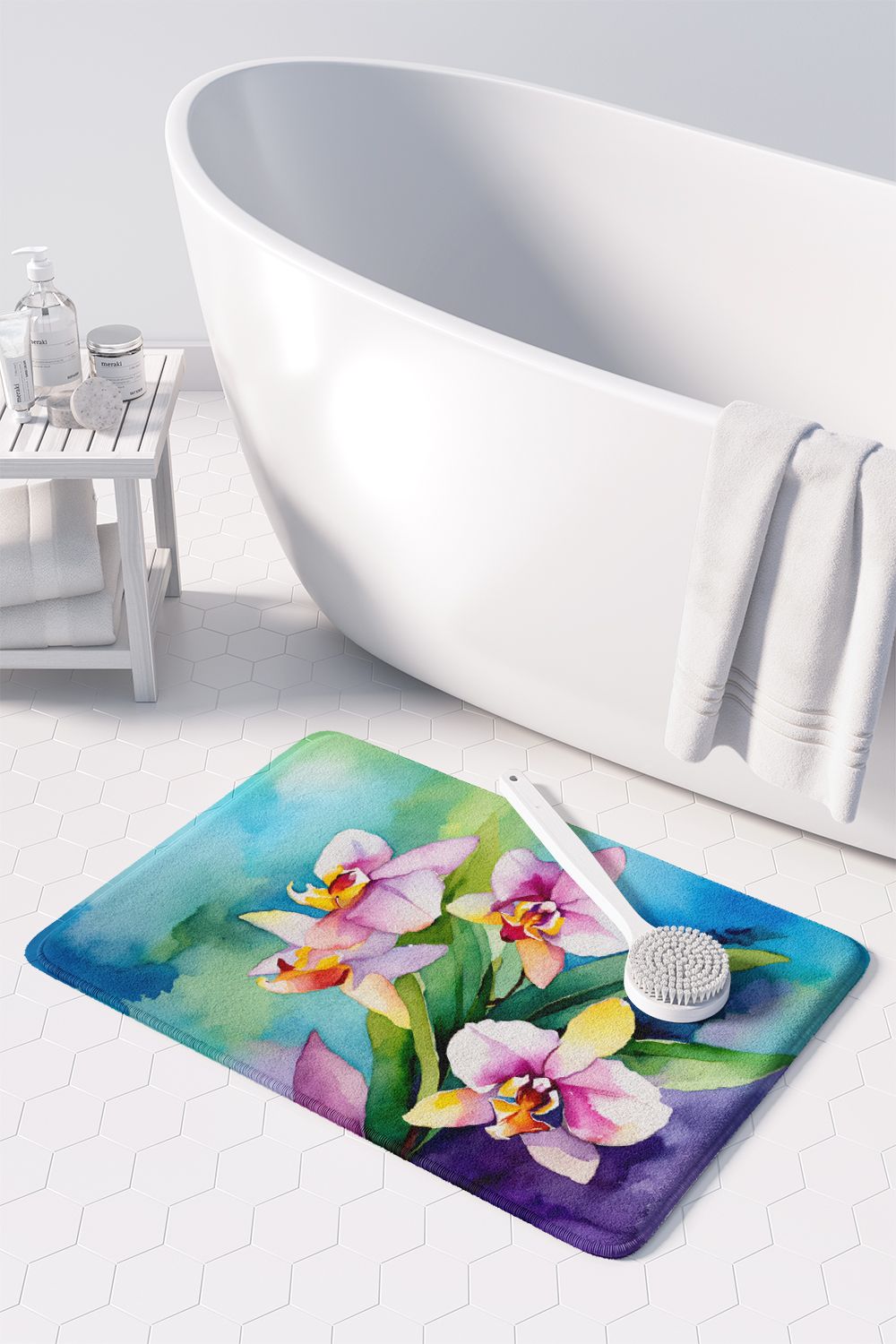 Orchids in Watercolor Memory Foam Kitchen Mat Machine Washable Anti-Fatigue Mat Cushion Comfort Bath Mat or Kitchen Rug