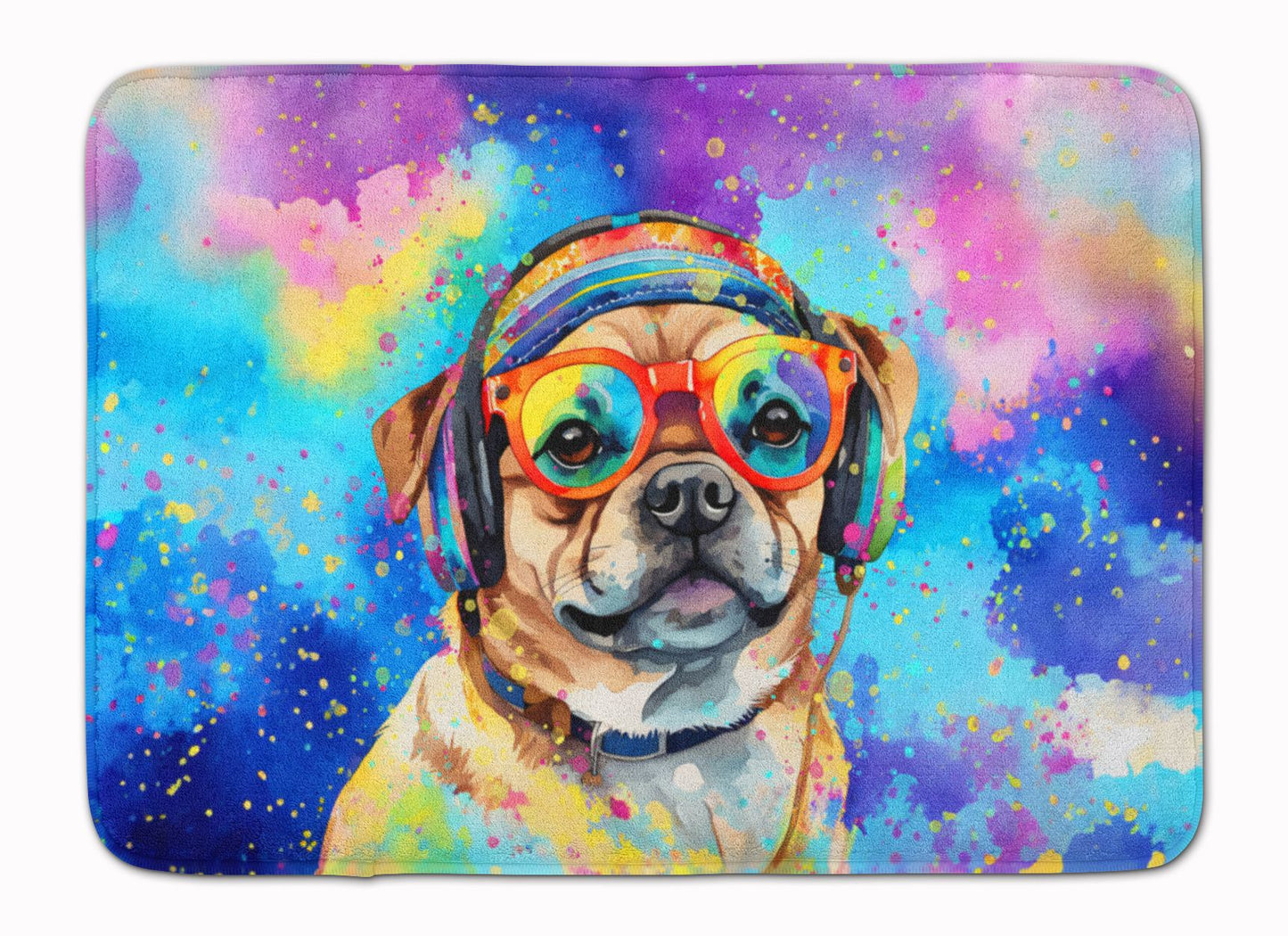 Pug Hippie Dawg Memory Foam Kitchen Mat Machine Washable Anti-Fatigue Mat Cushion Comfort Bath Mat or Kitchen Rug