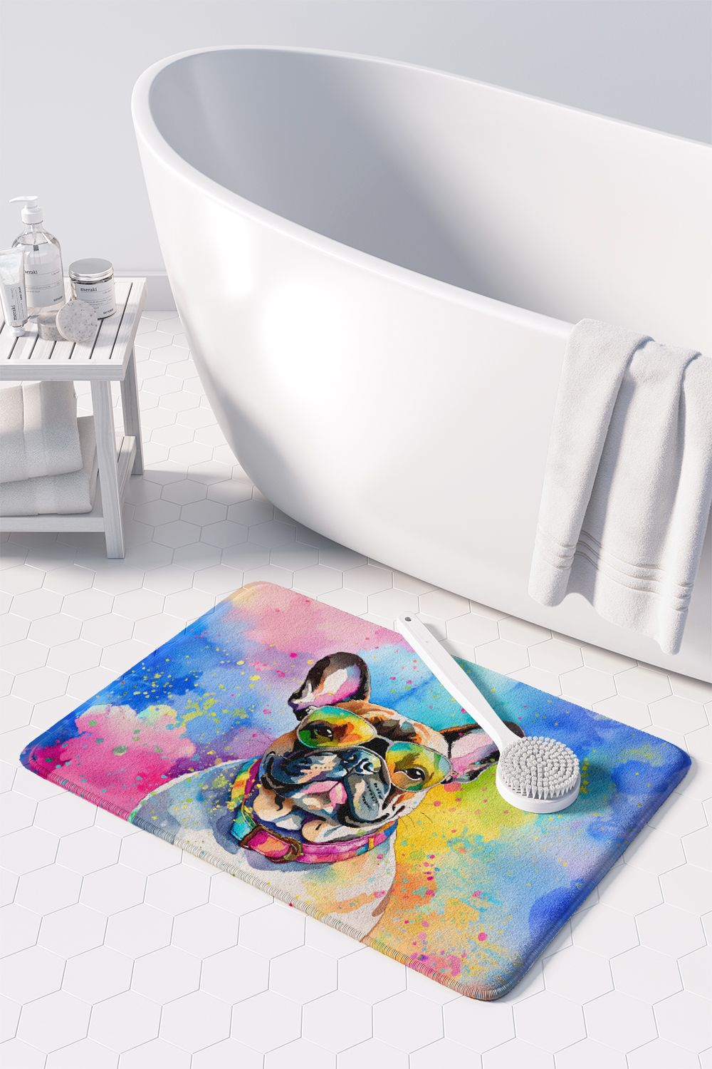 French Bulldog Hippie Dawg Memory Foam Kitchen Mat Machine Washable Anti-Fatigue Mat Cushion Comfort Bath Mat or Kitchen Rug