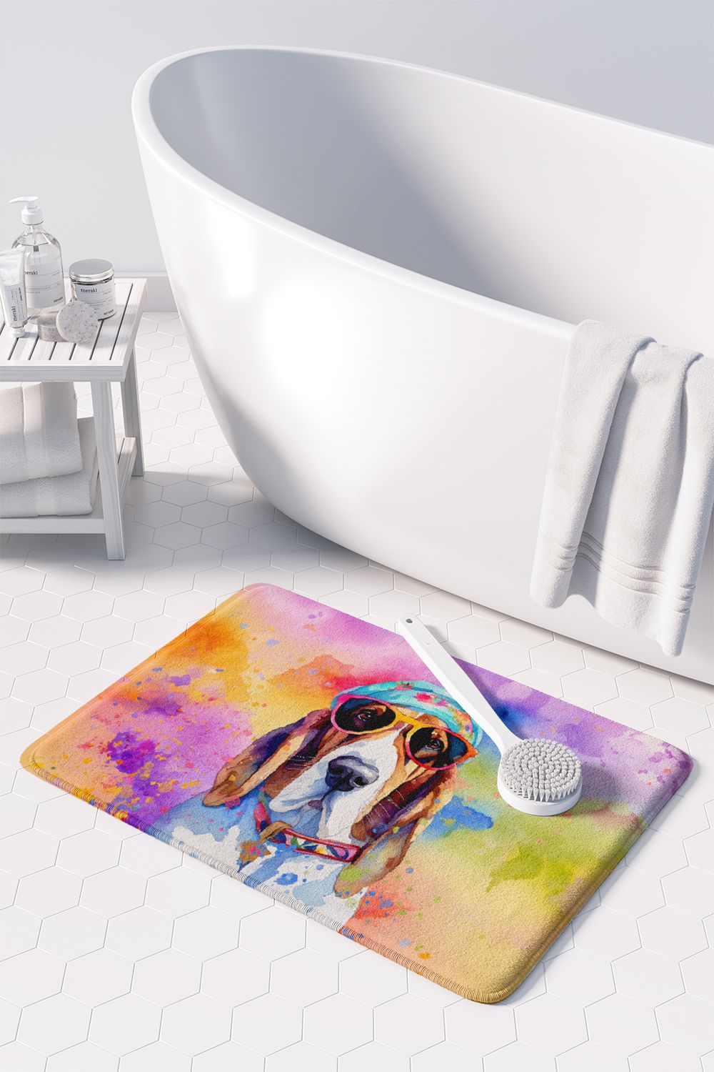 Basset Hound Hippie Dawg Memory Foam Kitchen Mat Machine Washable Anti-Fatigue Mat Cushion Comfort Bath Mat or Kitchen Rug
