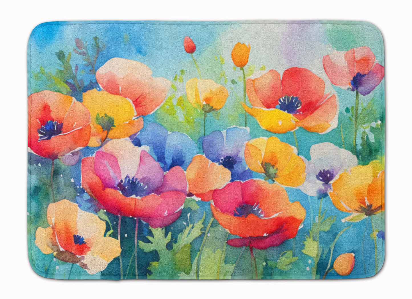 Anemones in Watercolor Memory Foam Kitchen Mat Machine Washable Anti-Fatigue Mat Cushion Comfort Bath Mat or Kitchen Rug