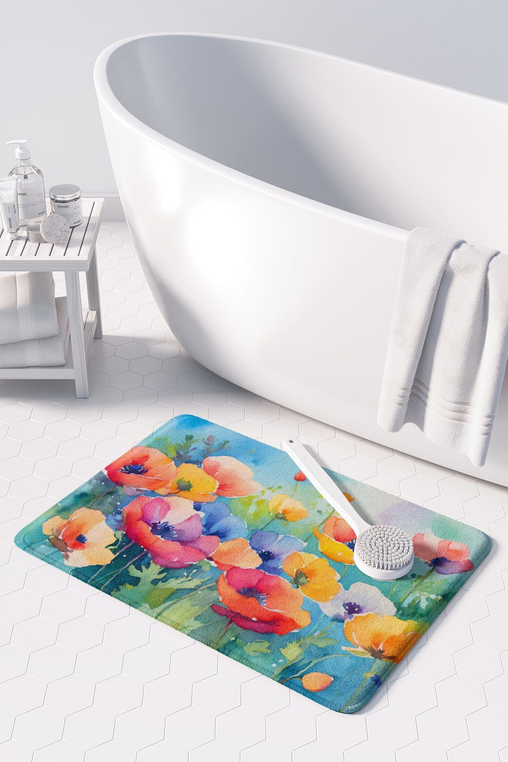 Anemones in Watercolor Memory Foam Kitchen Mat Machine Washable Anti-Fatigue Mat Cushion Comfort Bath Mat or Kitchen Rug