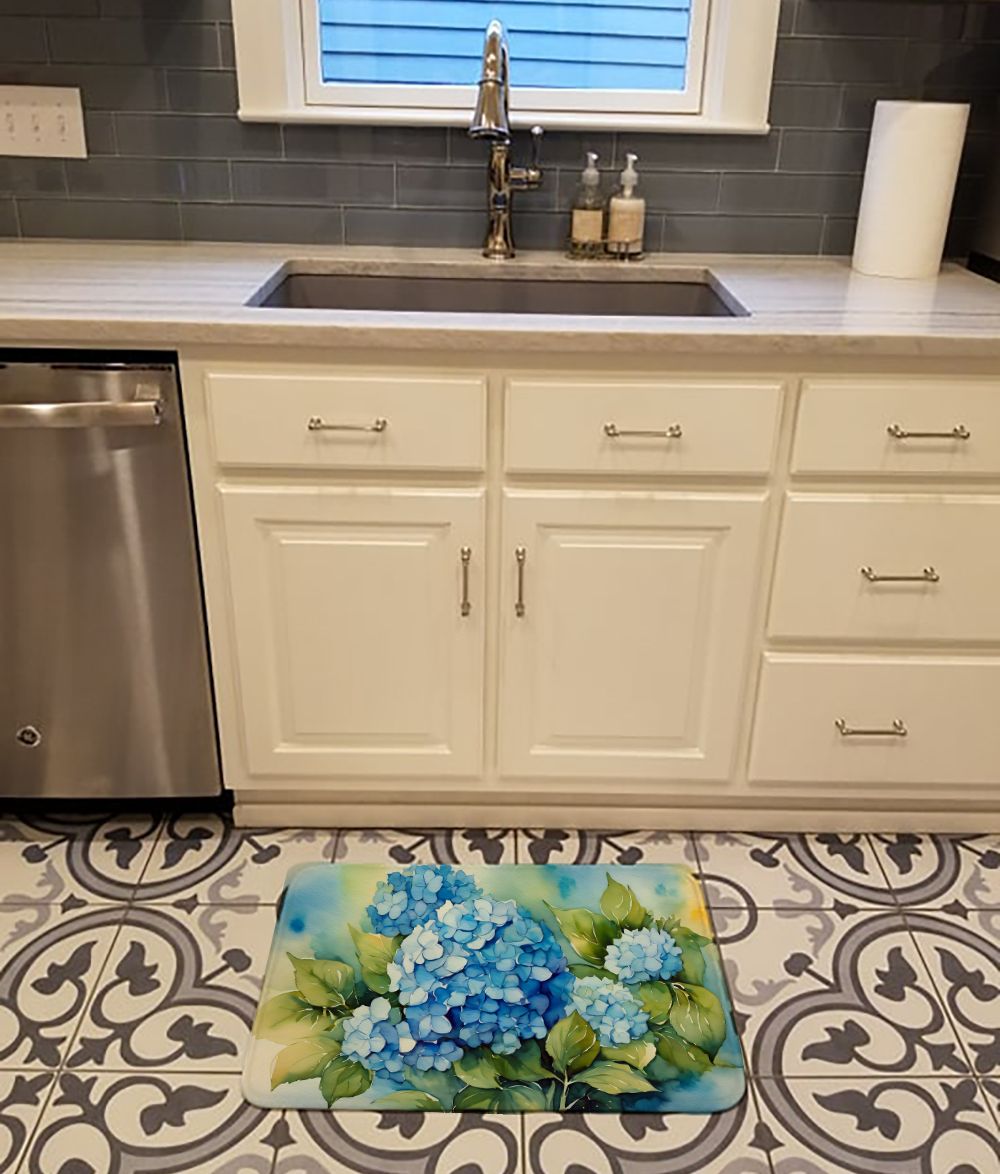 Hydrangeas in Watercolor Memory Foam Kitchen Mat Machine Washable Anti-Fatigue Mat Cushion Comfort Bath Mat or Kitchen Rug