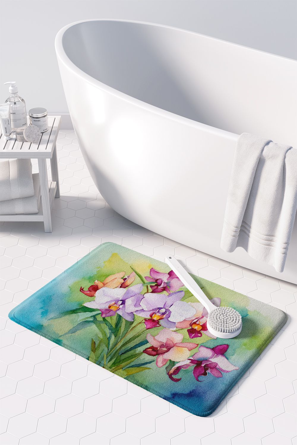 Orchids in Watercolor Memory Foam Kitchen Mat Machine Washable Anti-Fatigue Mat Cushion Comfort Bath Mat or Kitchen Rug