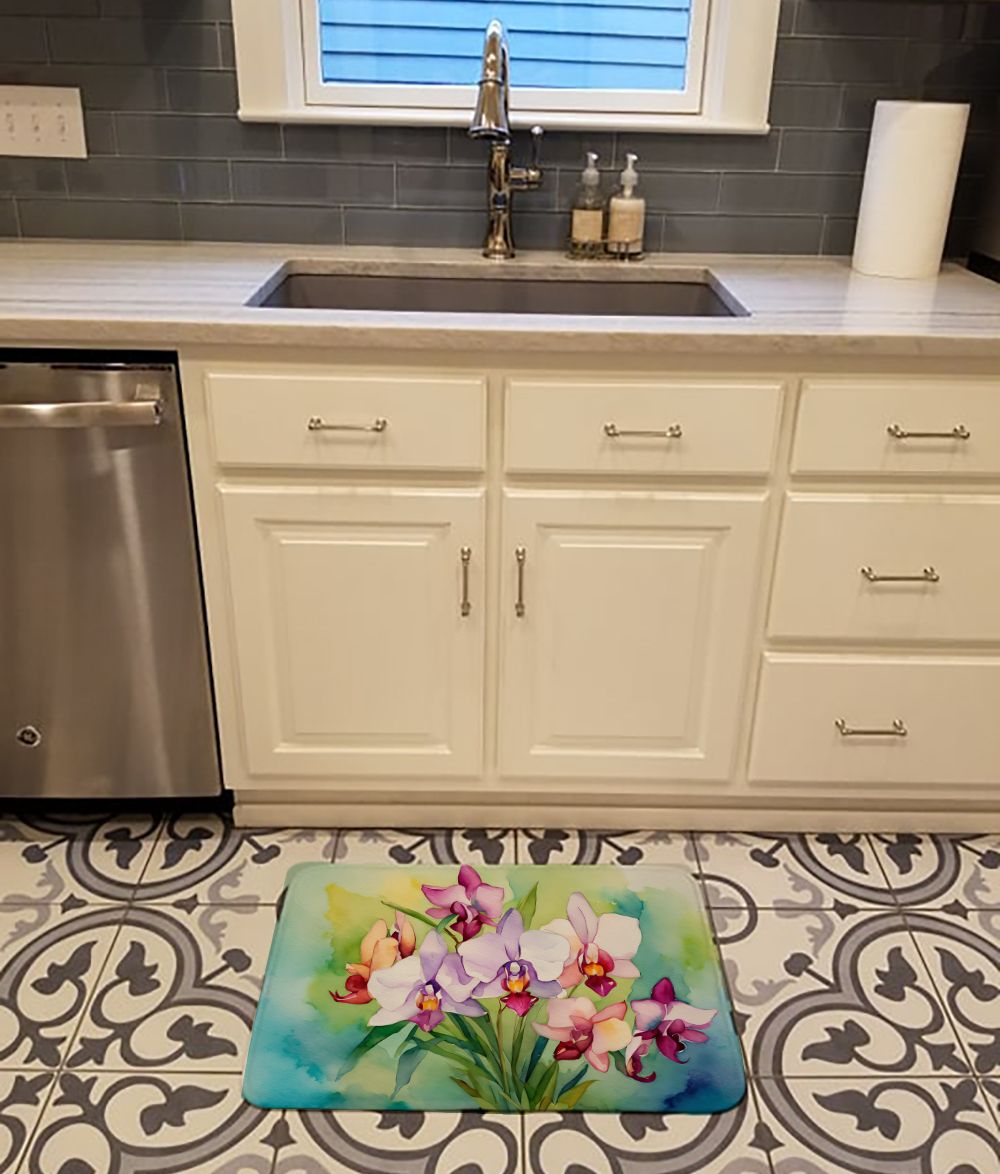Orchids in Watercolor Memory Foam Kitchen Mat Machine Washable Anti-Fatigue Mat Cushion Comfort Bath Mat or Kitchen Rug