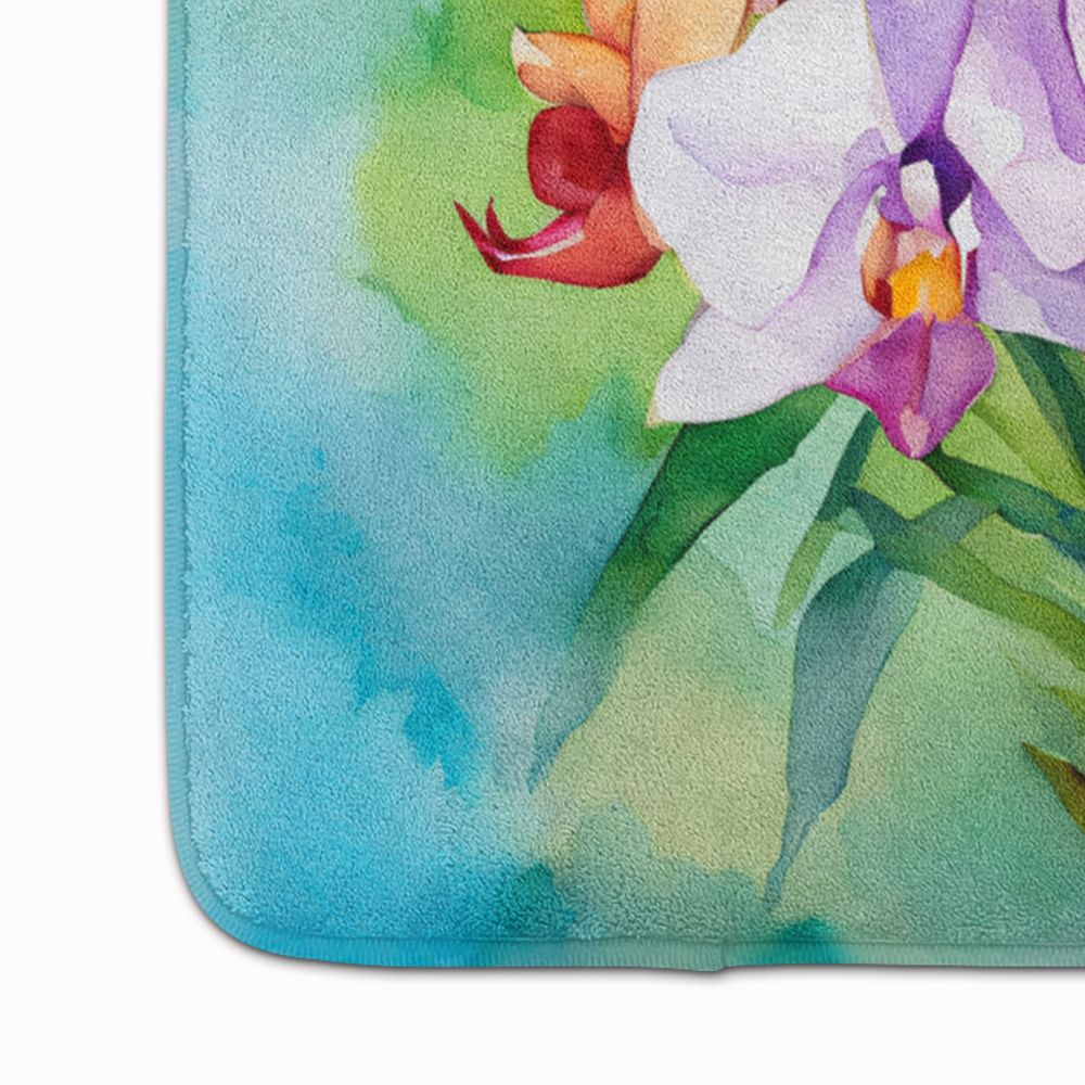 Orchids in Watercolor Memory Foam Kitchen Mat Machine Washable Anti-Fatigue Mat Cushion Comfort Bath Mat or Kitchen Rug