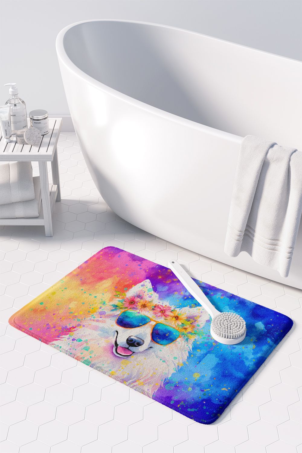 Samoyed Hippie Dawg Memory Foam Kitchen Mat Machine Washable Anti-Fatigue Mat Cushion Comfort Bath Mat or Kitchen Rug