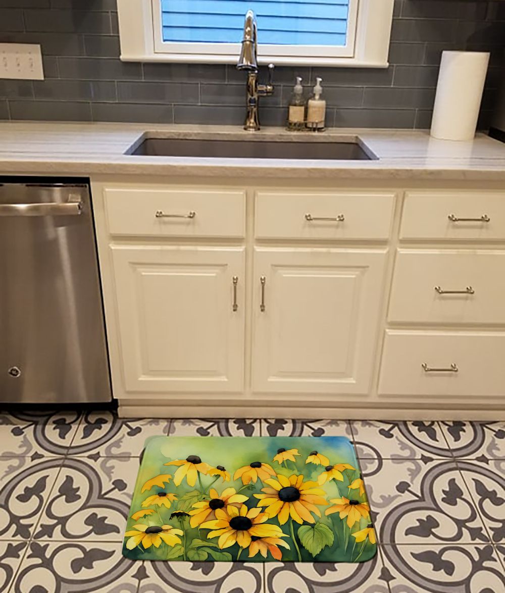 Maryland Black-Eyed Susans in Watercolor Memory Foam Kitchen Mat Machine Washable Anti-Fatigue Mat Cushion Comfort Bath Mat or Kitchen Rug