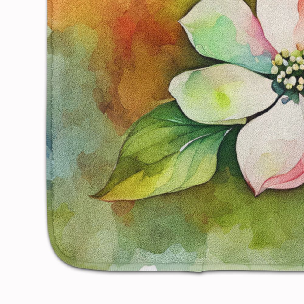 Virginia American Dogwood in Watercolor Memory Foam Kitchen Mat Machine Washable Anti-Fatigue Mat Cushion Comfort Bath Mat or Kitchen Rug