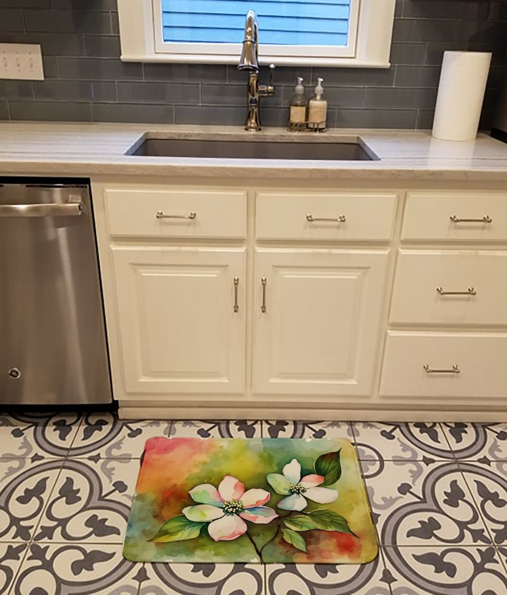 Virginia American Dogwood in Watercolor Memory Foam Kitchen Mat Machine Washable Anti-Fatigue Mat Cushion Comfort Bath Mat or Kitchen Rug