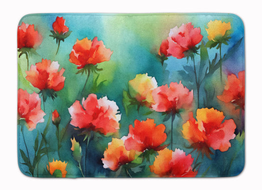 Ohio Scarlet Carnations in Watercolor Memory Foam Kitchen Mat Machine Washable Anti-Fatigue Mat Cushion Comfort Bath Mat or Kitchen Rug