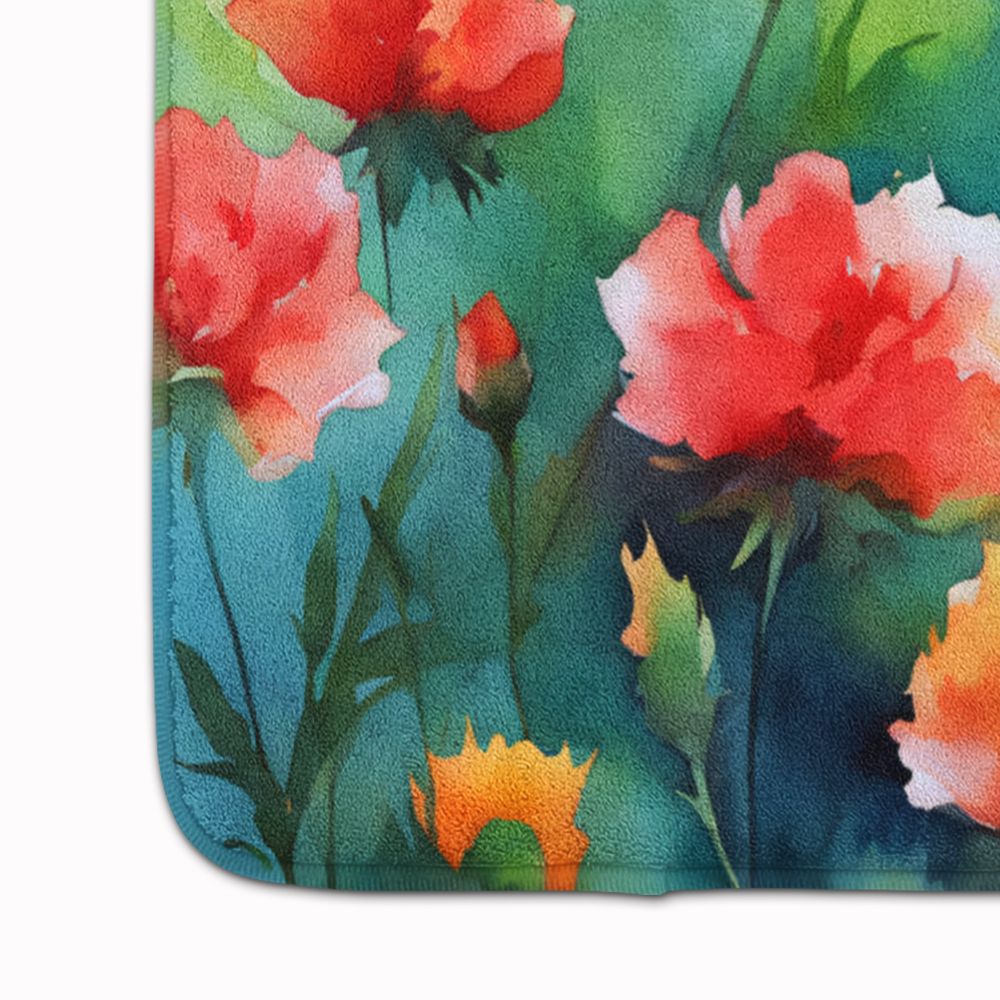 Ohio Scarlet Carnations in Watercolor Memory Foam Kitchen Mat Machine Washable Anti-Fatigue Mat Cushion Comfort Bath Mat or Kitchen Rug
