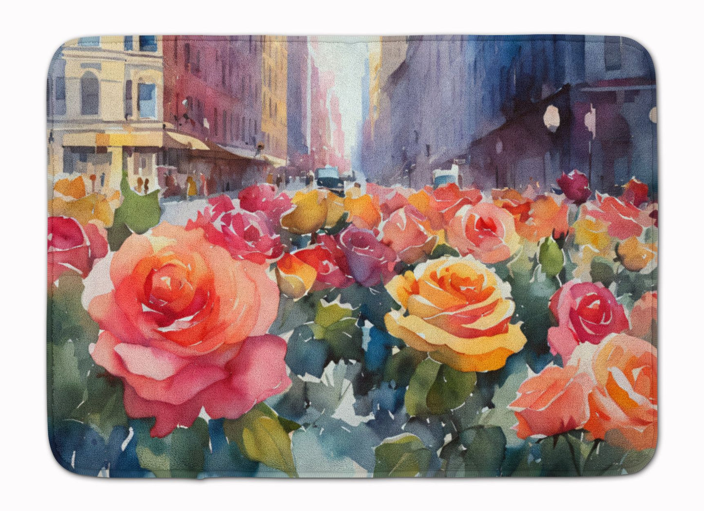 New York Roses in Watercolor Memory Foam Kitchen Mat Machine Washable Anti-Fatigue Mat Cushion Comfort Bath Mat or Kitchen Rug