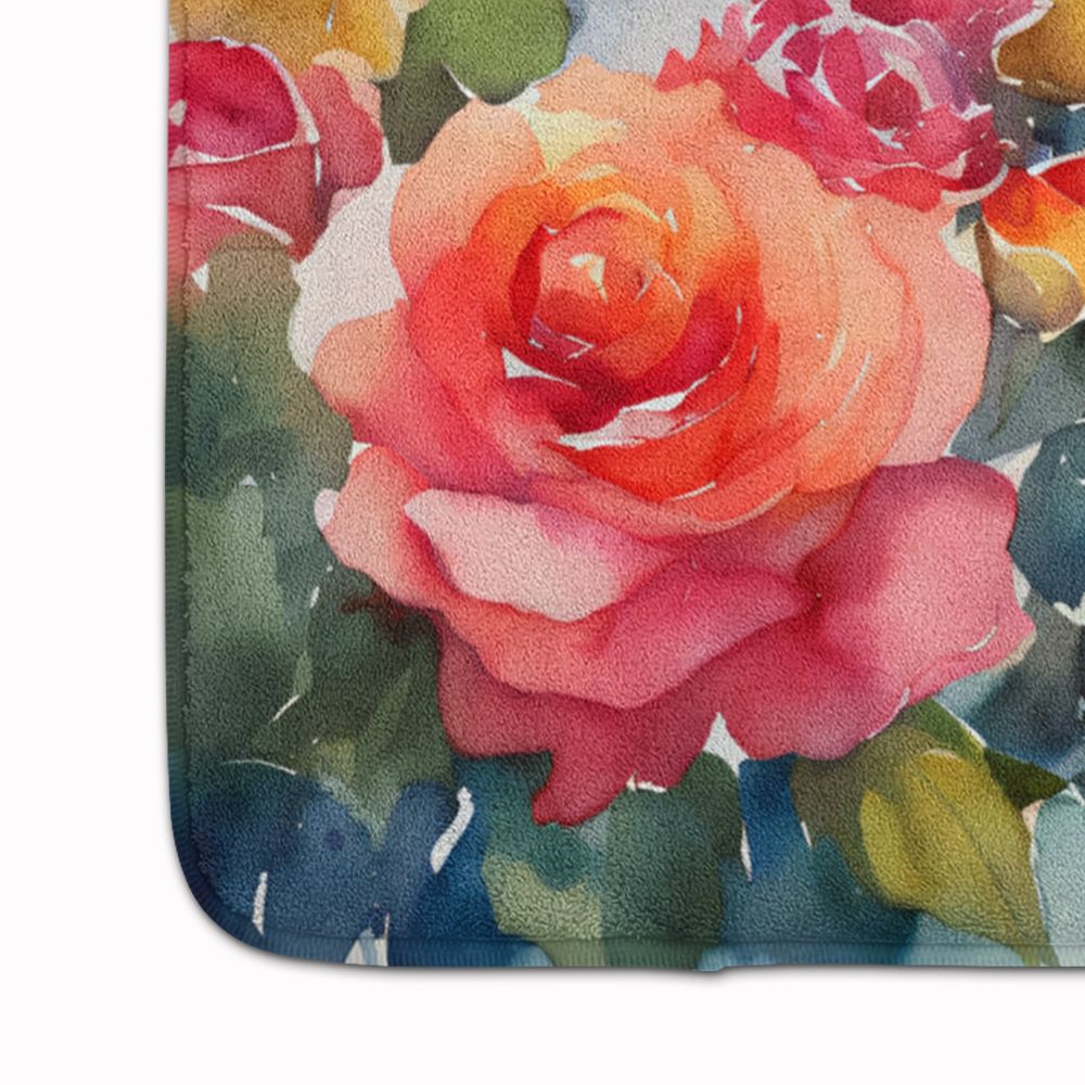 New York Roses in Watercolor Memory Foam Kitchen Mat Machine Washable Anti-Fatigue Mat Cushion Comfort Bath Mat or Kitchen Rug