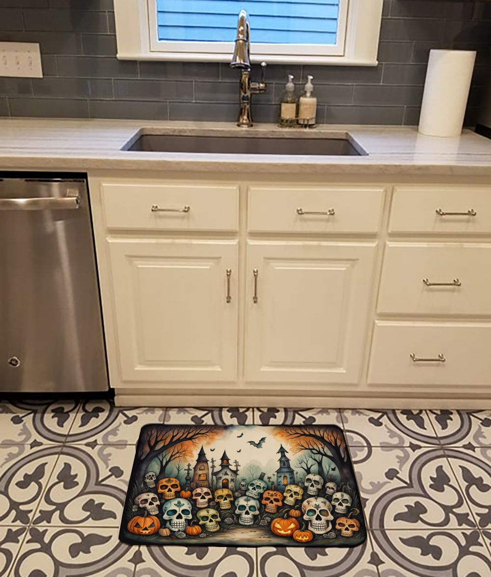 Calaveras Sugar Skulls Spooky Halloween Memory Foam Kitchen Mat Machine Washable Anti-Fatigue Mat Cushion Comfort Bath Mat or Kitchen Rug