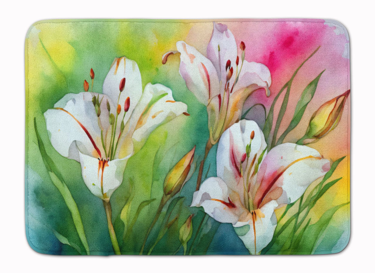 Utah Sego Lilies in Watercolor Memory Foam Kitchen Mat Machine Washable Anti-Fatigue Mat Cushion Comfort Bath Mat or Kitchen Rug