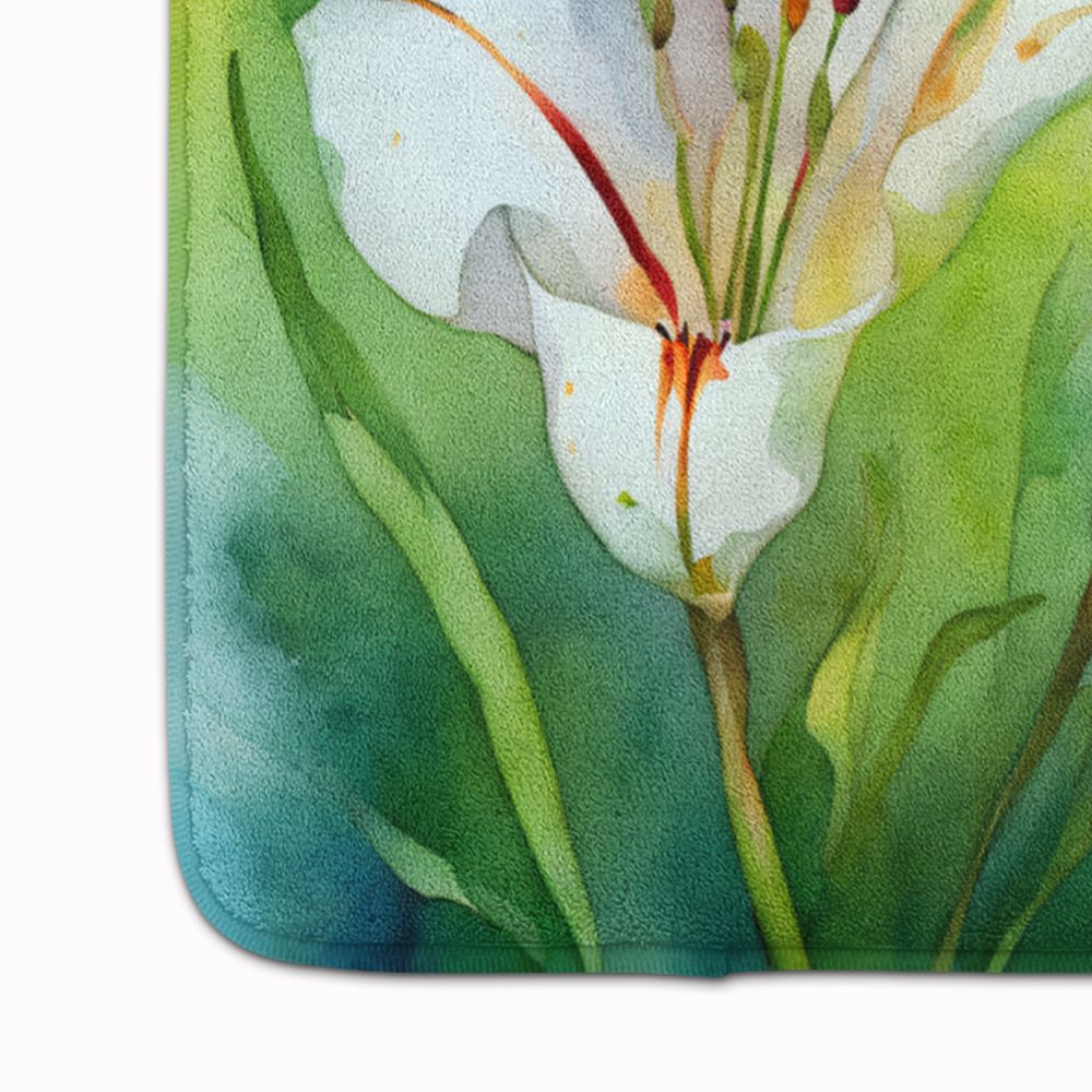 Utah Sego Lilies in Watercolor Memory Foam Kitchen Mat Machine Washable Anti-Fatigue Mat Cushion Comfort Bath Mat or Kitchen Rug