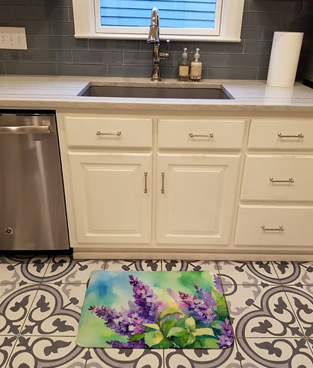 New Hampshire Purple Lilac in Watercolor Memory Foam Kitchen Mat Machine Washable Anti-Fatigue Mat Cushion Comfort Bath Mat or Kitchen Rug