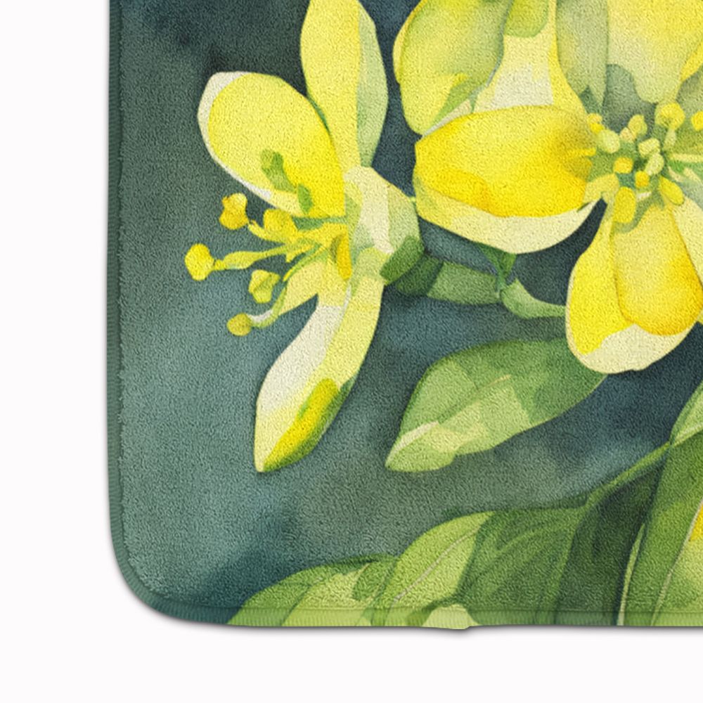South Carolina Yellow Jessamine in Watercolor Memory Foam Kitchen Mat Machine Washable Anti-Fatigue Mat Cushion Comfort Bath Mat or Kitchen Rug