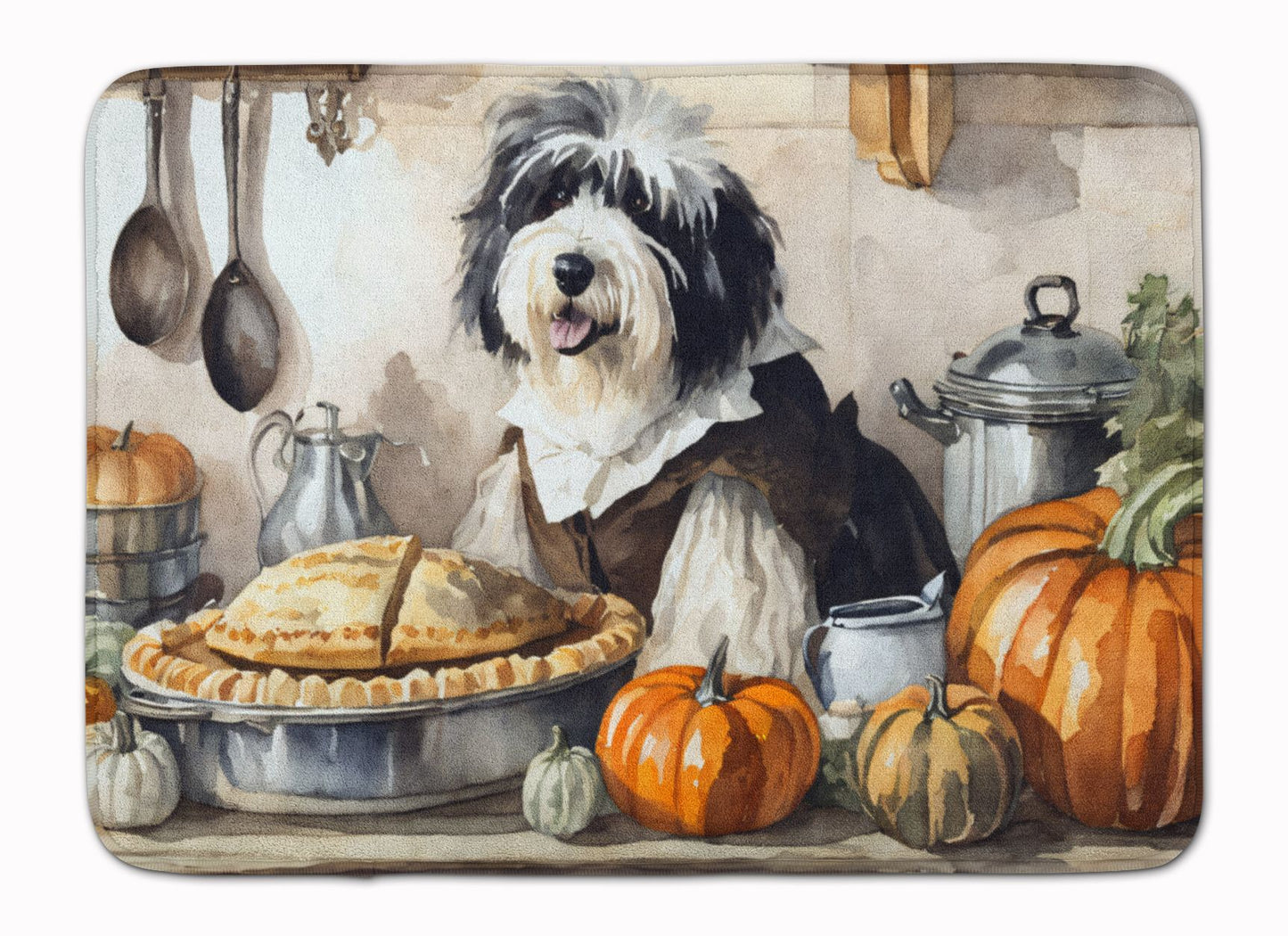 Old English Sheepdog Fall Kitchen Pumpkins Memory Foam Kitchen Mat Machine Washable Anti-Fatigue Mat Cushion Comfort Bath Mat or Kitchen Rug