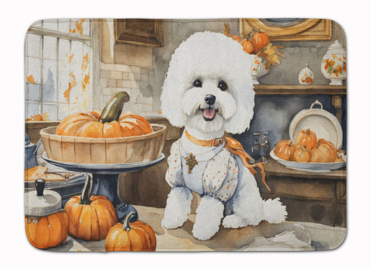 Bichon Frise Fall Kitchen Pumpkins Memory Foam Kitchen Mat Machine Washable Anti-Fatigue Mat Cushion Comfort Bath Mat or Kitchen Rug