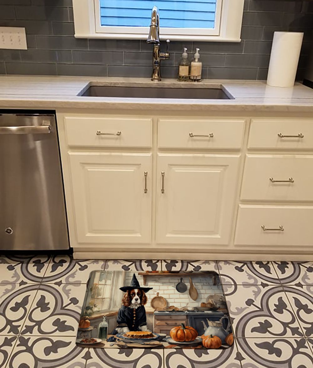 Cavalier Spaniel Fall Kitchen Pumpkins Memory Foam Kitchen Mat Machine Washable Anti-Fatigue Mat Cushion Comfort Bath Mat or Kitchen Rug