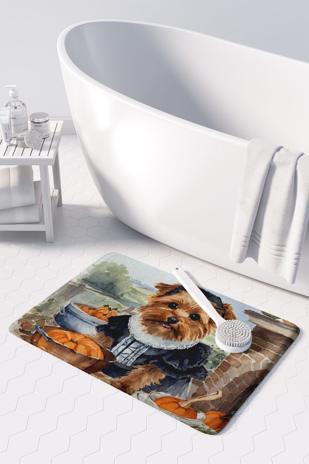 Norfolk Terrier Fall Kitchen Pumpkins Memory Foam Kitchen Mat Machine Washable Anti-Fatigue Mat Cushion Comfort Bath Mat or Kitchen Rug