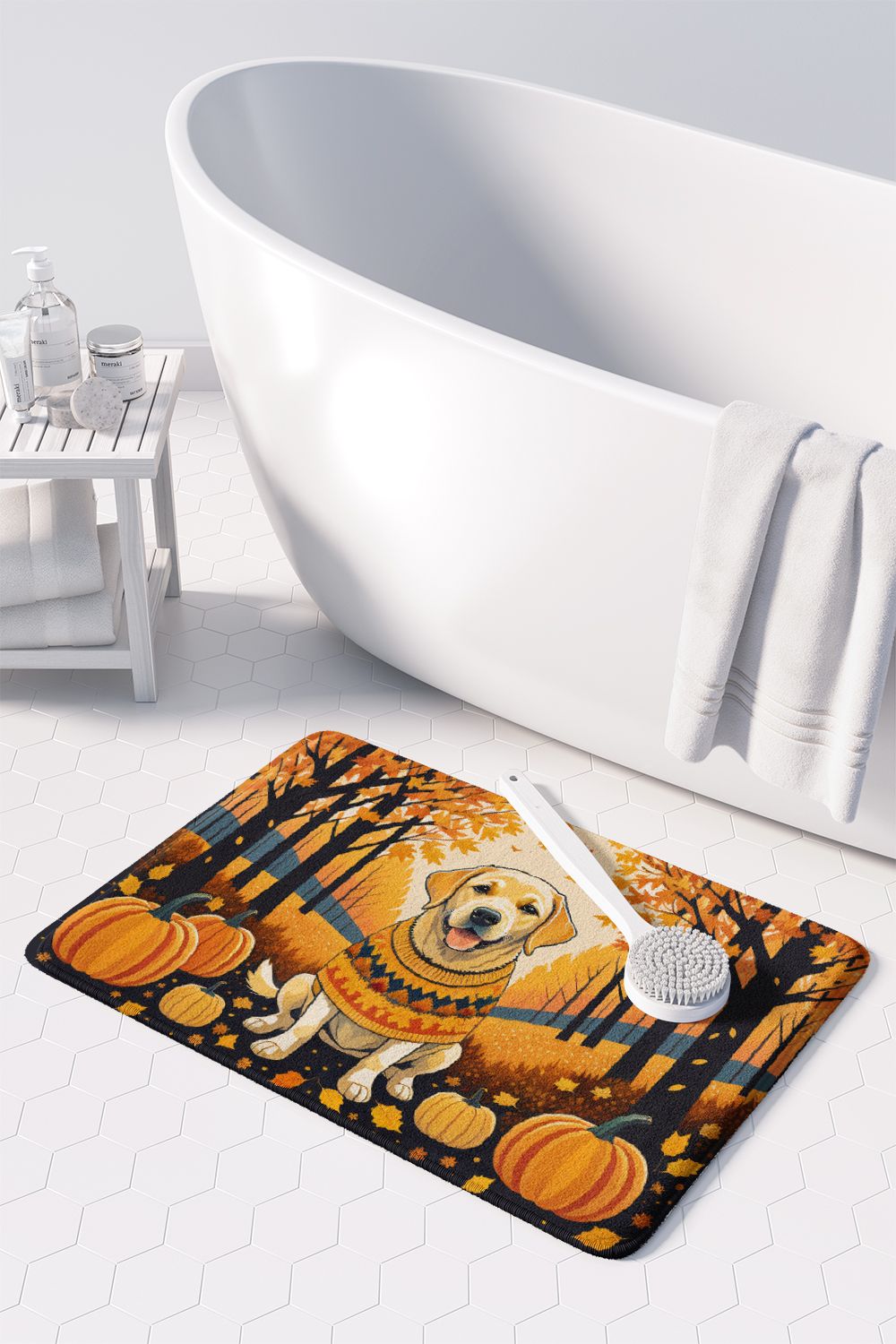 Yellow Labrador Retriever Fall Memory Foam Kitchen Mat Machine Washable Anti-Fatigue Mat Cushion Comfort Bath Mat or Kitchen Rug