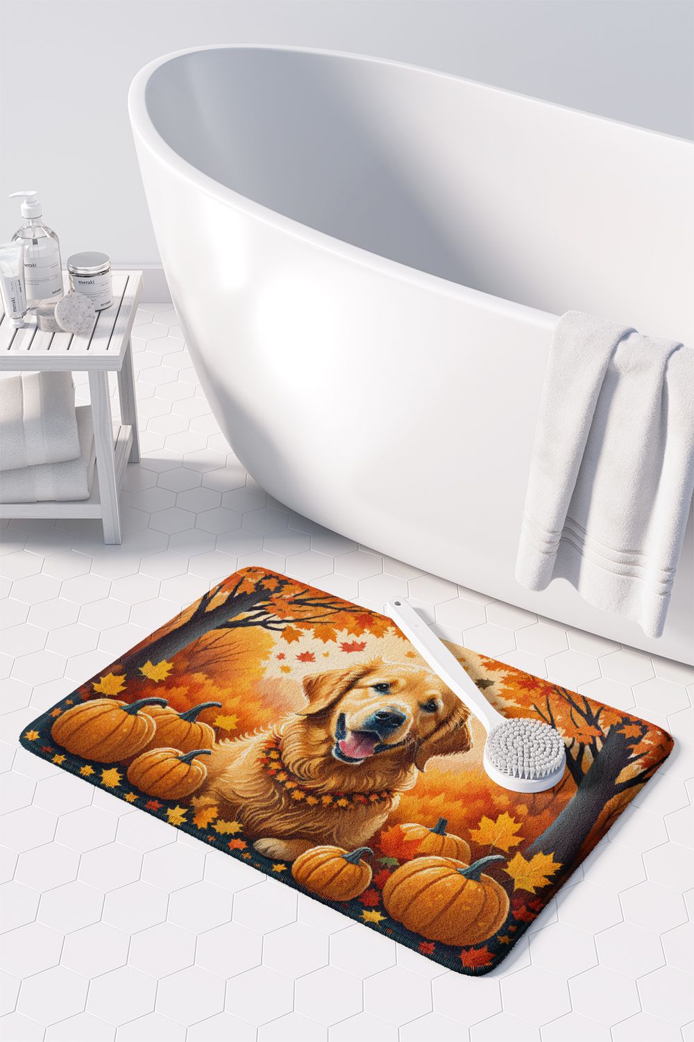 Golden Retriever Fall Memory Foam Kitchen Mat Machine Washable Anti-Fatigue Mat Cushion Comfort Bath Mat or Kitchen Rug