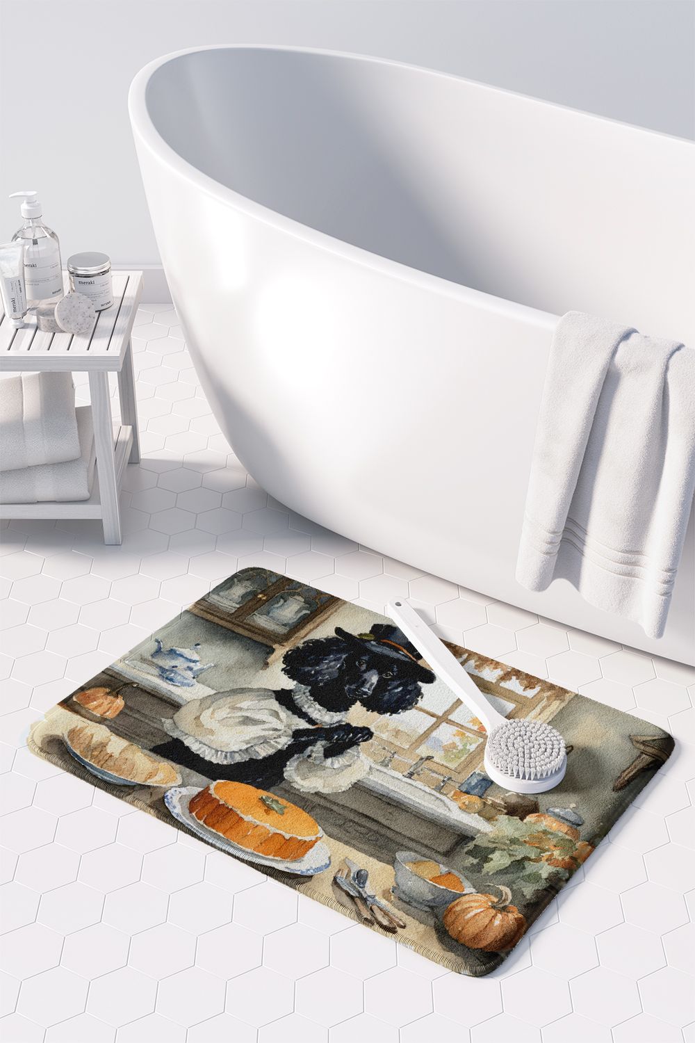 Poodle Fall Kitchen Pumpkins Memory Foam Kitchen Mat Machine Washable Anti-Fatigue Mat Cushion Comfort Bath Mat or Kitchen Rug