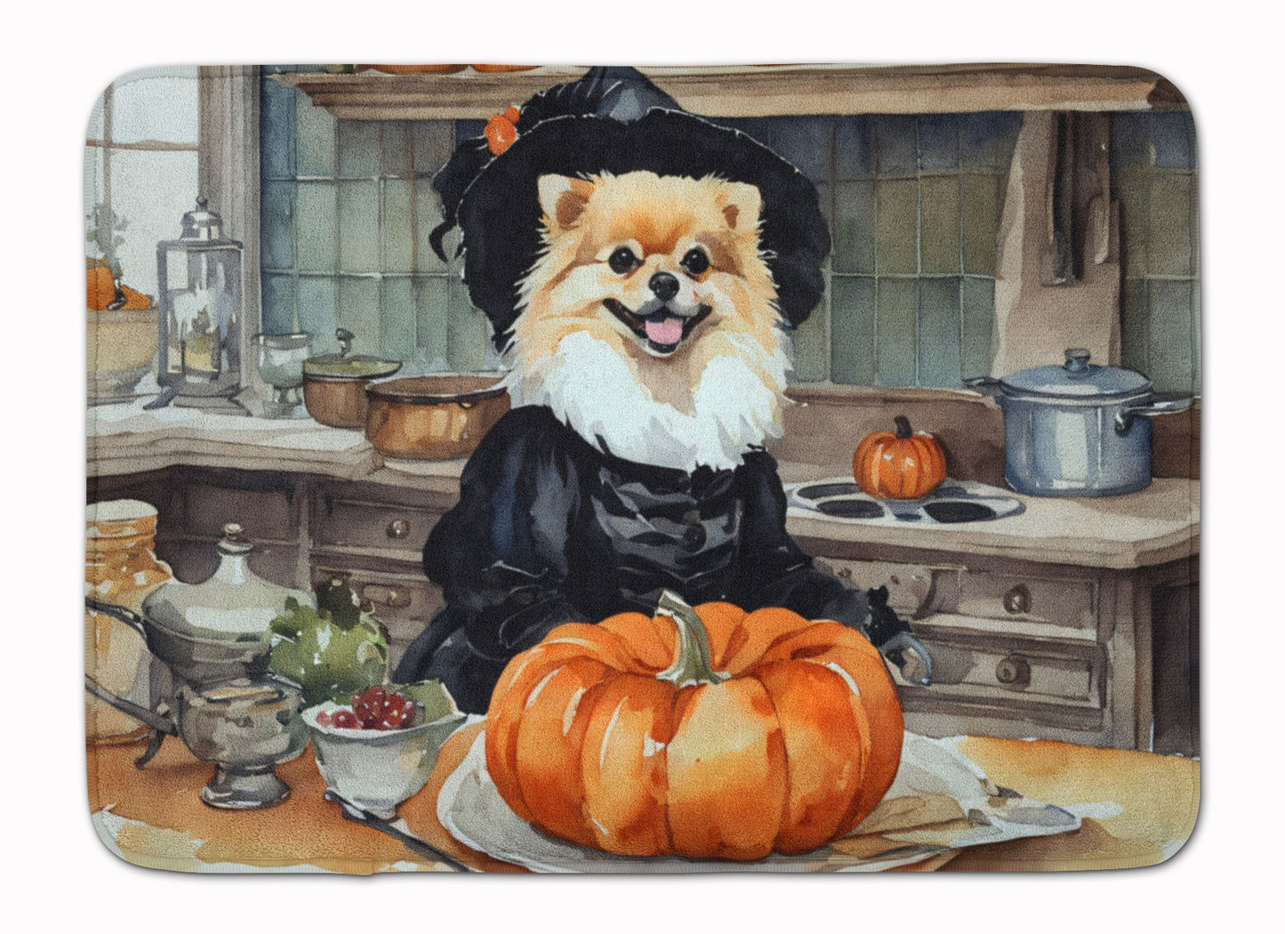 Pomeranian Fall Kitchen Pumpkins Memory Foam Kitchen Mat Machine Washable Anti-Fatigue Mat Cushion Comfort Bath Mat or Kitchen Rug